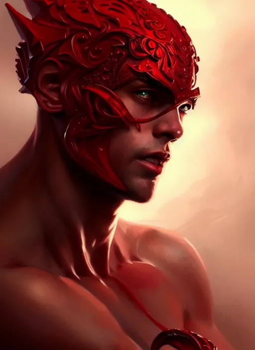 Image similar to portrait of aggressive xavi hernandez, d & d, muscular! red, fantasy, intricate, elegant, highly detailed, digital painting, artstation, concept art, smooth, sharp focus, illustration, art by artgerm and greg rutkowski and alphonse mucha