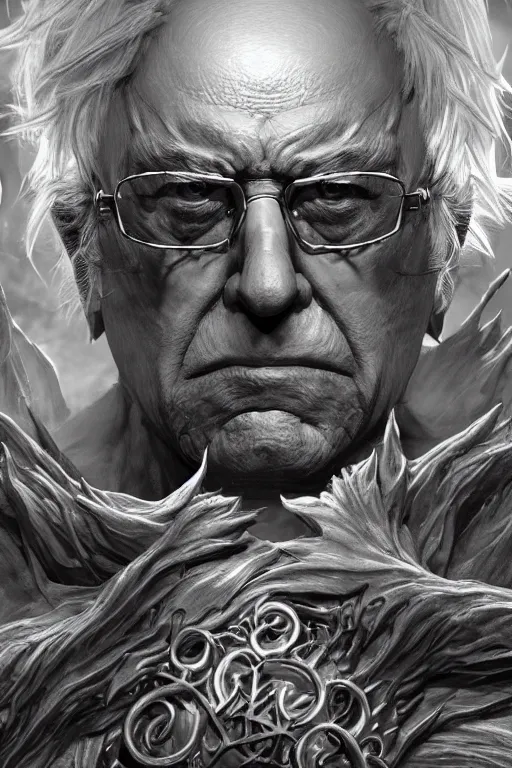 Prompt: an ultra detailed 3 d render of bernie sanders as an elden ring boss, epic anime fantasy, 8 k, in the style of a fantasy metal album cover and magic the gathering, volumetric lighting, smooth, highly detailed, digital illustration, octane render, art by albert bierstadt and greg rutkowsi, artstation
