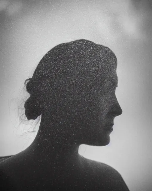 Image similar to a woman's face in profile, made of mist, in the style of the dutch masters and gregory crewdson, dark and moody