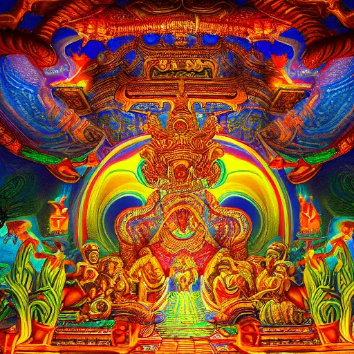 Image similar to person inside a temple made of serpents. Hyperdetailed photorealism, 108 megapixels, amazing depth, glowing rich colors, powerful imagery, psychedelic Overtones