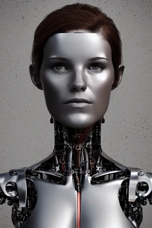 Image similar to robot with human face, female head, woman human face, human face realistic, human head, cyborg frame concept, cyborg by ales-kotnik, sci-fi android female