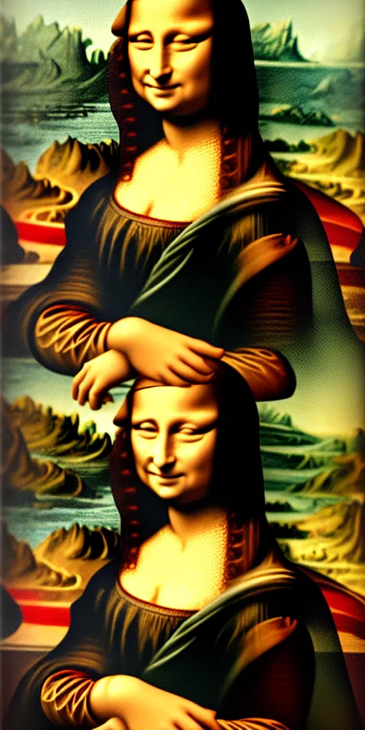 Image similar to The mona lisa in a gucci bikini