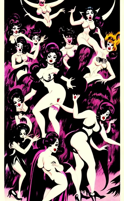 Image similar to witches sabbath, burlesque psychobilly, rockabilly, punk, white background, vector art, illustration by frank frazetta