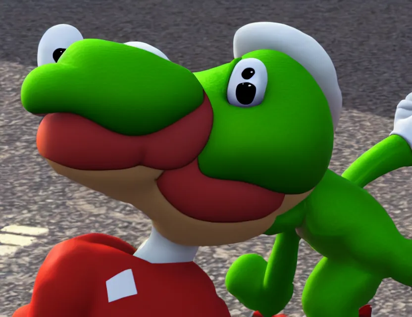 Prompt: portrait of yoshi from nintendo, head and torso, unreal engine