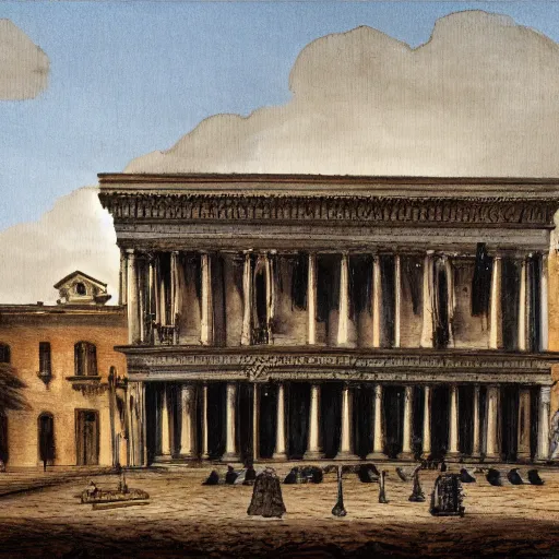 Image similar to a sketch of an opera scenography of and old museum by frazzeta.