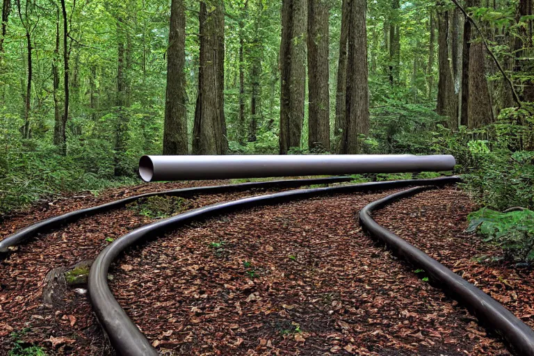 Image similar to long chromet tube, photograph captured in the woods