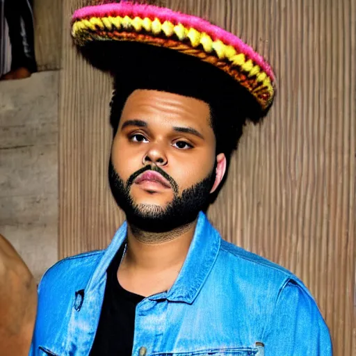 Prompt: The weeknd with mexican hat on mexico