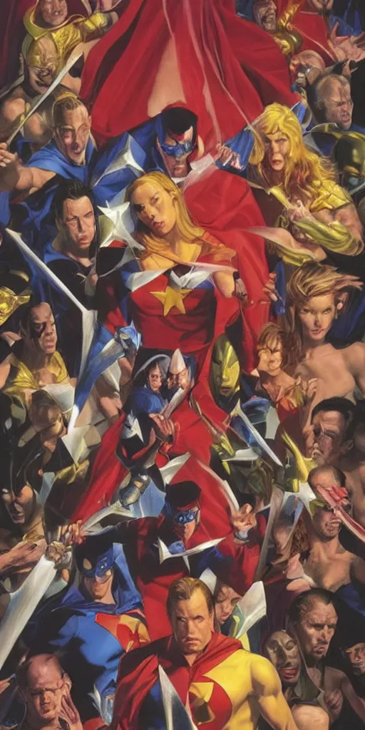 Prompt: A Kingdom Come cover by Alex Ross, oil painting