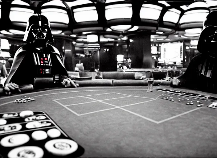 Image similar to film still of Darth Vader gambling in vegas in Star Wars The Empire Strikes Back,