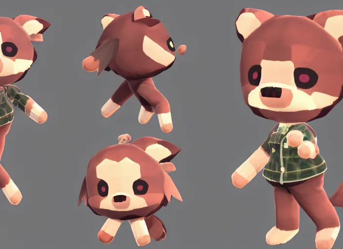 Image similar to a cute chibi werewolf animal crossing villager. animal crossing character. 3 d render, 3 d model rip, hq, artgerm, arstation,