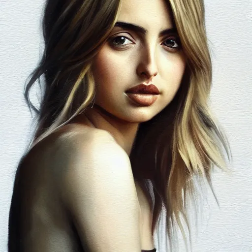 Image similar to Realistic painting of Ana de Armas with a blond hair, profile picture by Greg Rutkowski, asymmetrical, Organic Painting , Matte Painting, geometric shapes, hard edges, street art, trending on the artstation:2 by Sachin Teng:4, blur: -4