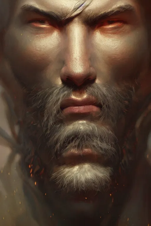 Image similar to detailed close up facial portrait of a gigachad armor specialist, extremely detailed digital painting, in the style of fenghua zhong and ruan jia and jeremy lipking and peter mohrbacher, mystical colors, rim light, beautiful lighting, 8 k, stunning scene, raytracing, octane, trending on artstation