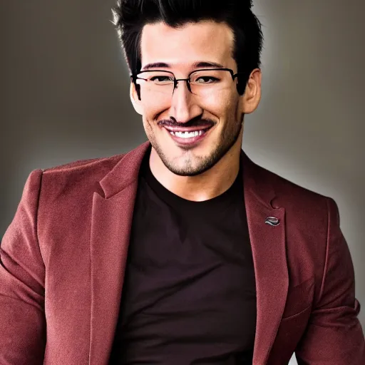 Image similar to a high quality photo of handsome markiplier, gigachad