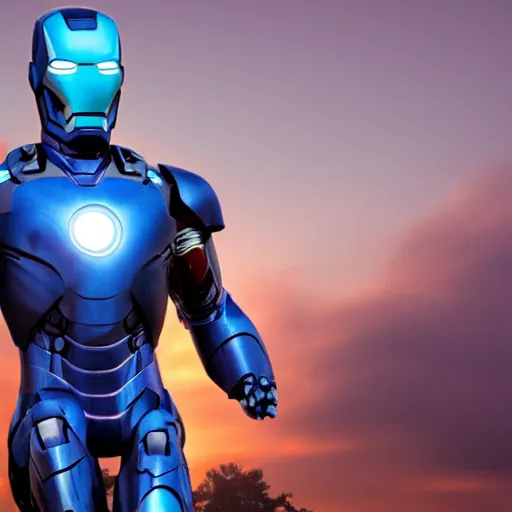 Image similar to fully blue iron man suit, 4k realistic photo