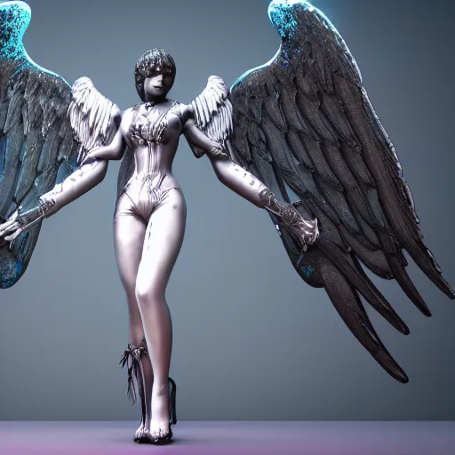 Image similar to gothic angel neon city epic pose ultra detail 3 d render concept, 8 k, stunning award winning art