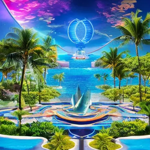 Prompt: futuristic paradise, real life picture, futuristic