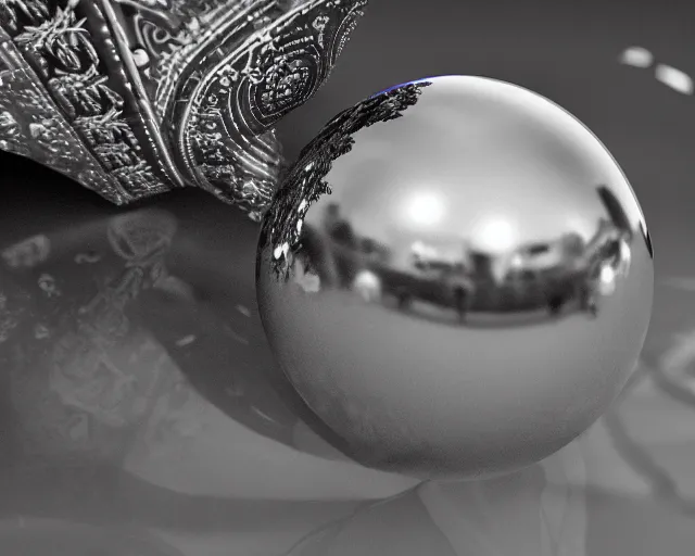 Prompt: closeup of silver petanque ball in prinsengracht canal, intricate detail, beautiful aesthetic, photorealistic, award winning professional digital art by rembrandt van rijn, cinematic composition, volumetric lighting, 8 k