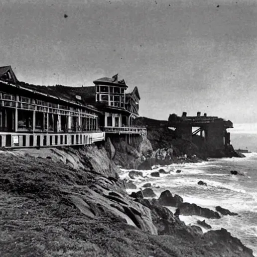 Image similar to San Francisco's iconic Cliff House before it was ruined by fire in 1907, full color