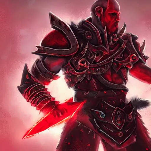 Prompt: ((((Ares the God of war)))), red theme, bloody battlefield, weapons and armors, Dota 2 hero, hearthstone art style, epic fantasy style art, fantasy epic digital art, epic fantasy card game art