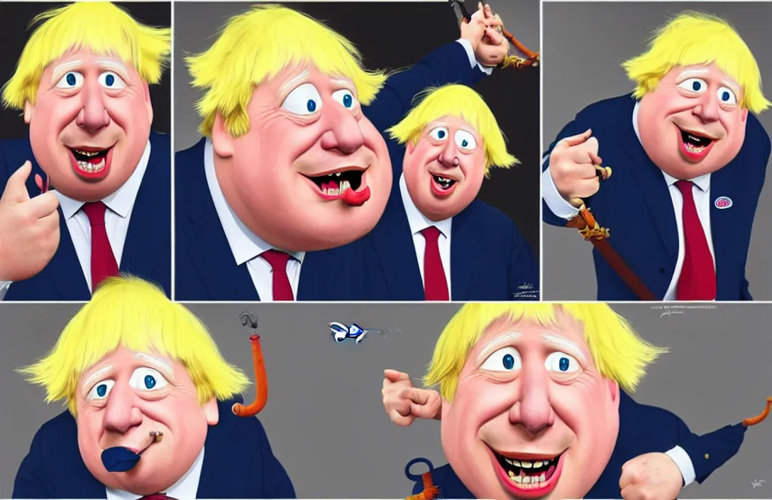 Image similar to boris johnson as the disney version of pinocchio, with a long nose, in the style of kim jung gi