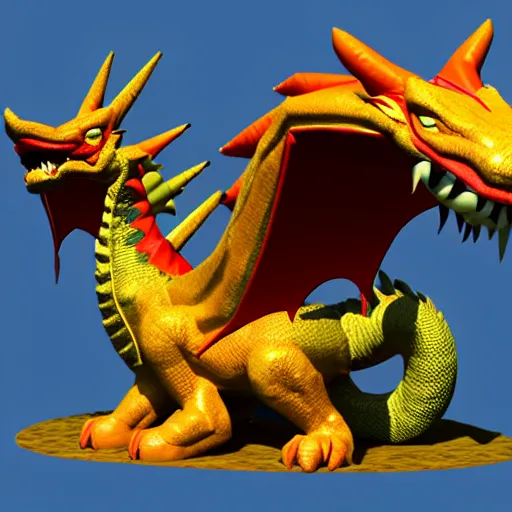 Image similar to an inflatable dragon is standing in the air, a character portrait by toyen, polycount, plasticien, rendered in maya, daz 3 d, 3 d