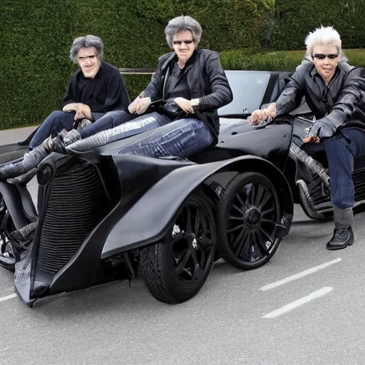 Image similar to bogdanoff brothers riding the batmobil