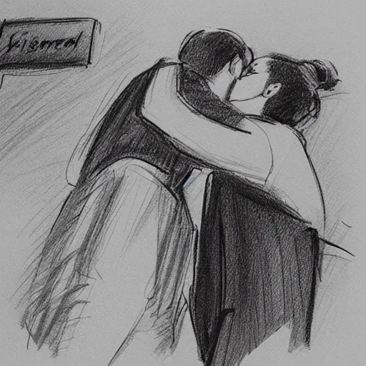 Prompt: a sketch drawing, parting kiss in the airport by gabo mendoza, trending on artstation