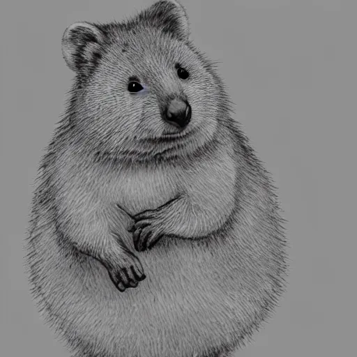 Prompt: monochromatic illustration of a happy quokka, monochrome, mono, one line, line drawing, unbroken, minimalist, no background, white space, white background, black and white