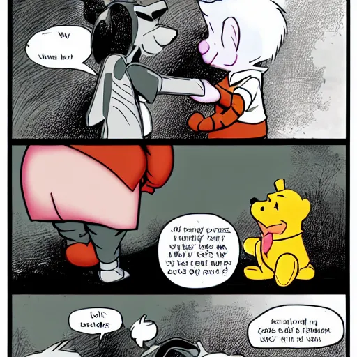 Image similar to winnie the pooh and gordon freeman hug each other after not seeing each other for a long time