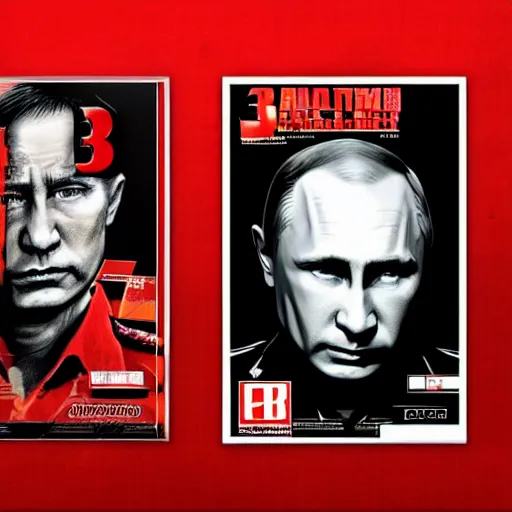 Image similar to vladimir putin in'red alert 3 poster art'' red alert 3 cover art'' red alert box art'