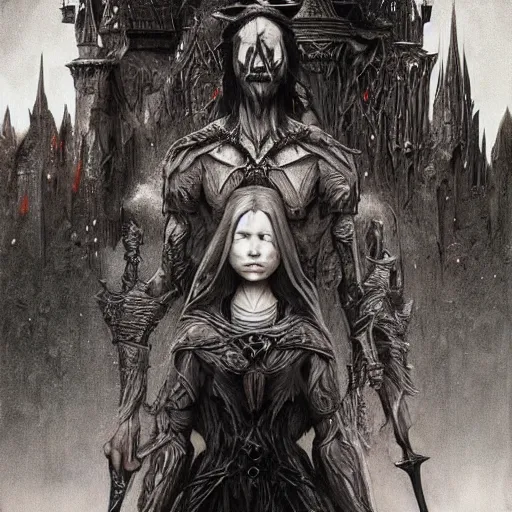 Image similar to American Gothic dark epic fantasy, trending on artstation, by Artgerm, H.R. Giger and Zdizslaw Beksinski, highly detailed