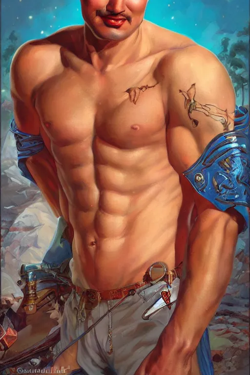 Image similar to beautiful gorgeous bald kazakh guy with a short beard, painted by tom lovell, alex malveda, greg staples