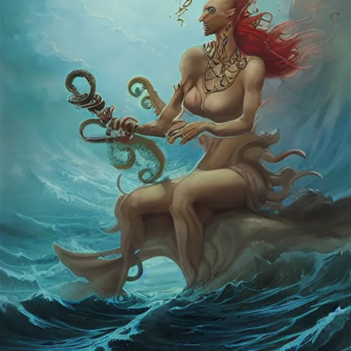 Prompt: cthulu lord of the seas by peter mohrbacher, watercolor