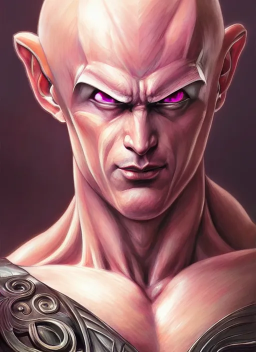 Image similar to Portrait of Cell (from dragon ball), D&D, muscular, fantasy, intricate, elegant, highly detailed, digital painting, artstation, concept art, smooth, sharp focus, illustration, art by artgerm and greg rutkowski and alphonse mucha