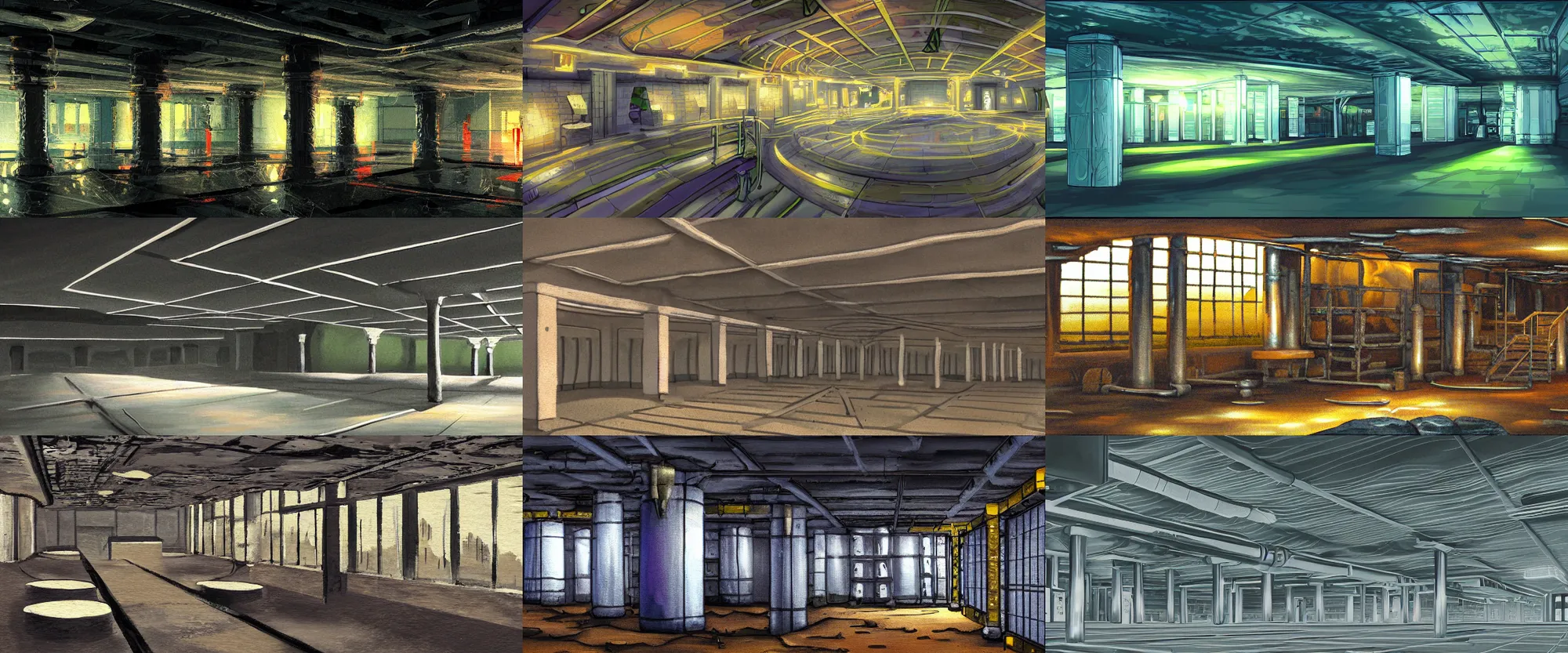 Prompt: landscape painting of detailed interior of an underground laboratory, nightcore style