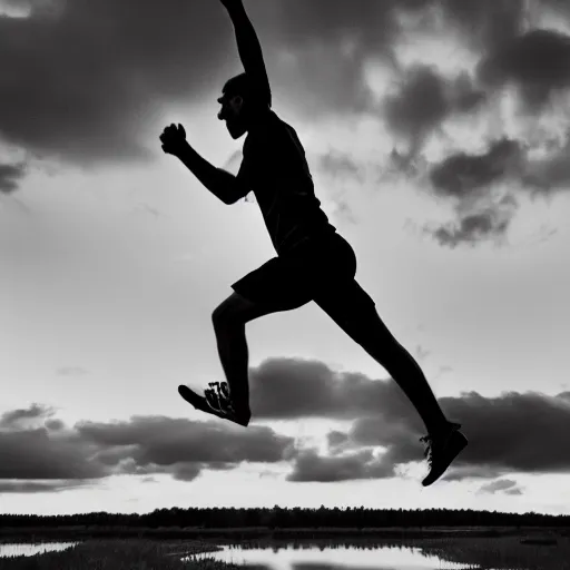 Image similar to running into the sky by Hugo Simberg, 4k, post-processing, dramatic lighting, intense moment