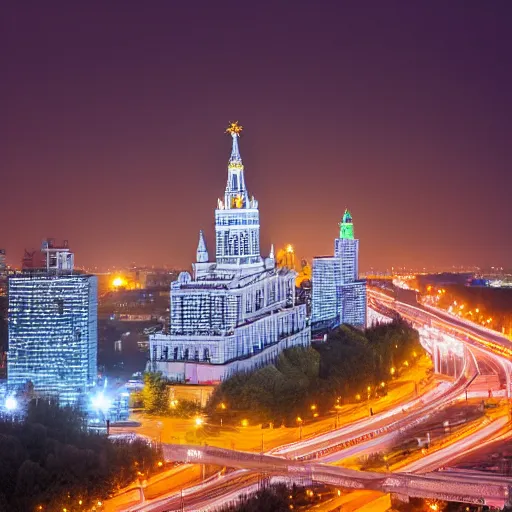 Prompt: 90mm photo of moscow at night