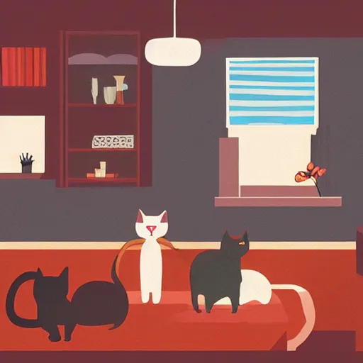 Prompt: cats in warm room by James Gilleard