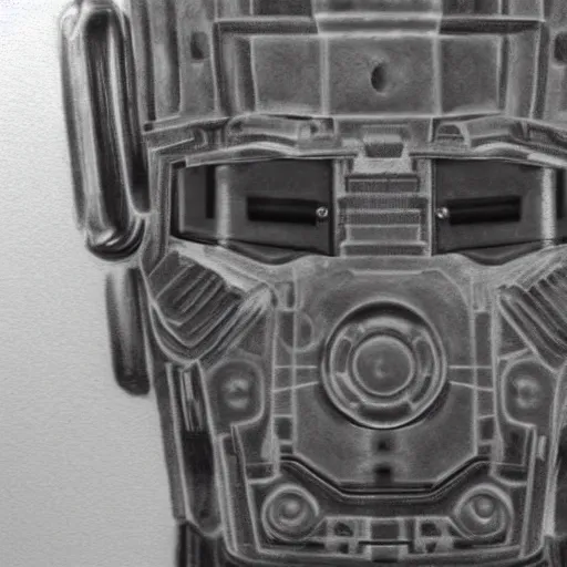 Image similar to close up of a cyberman with half of the mask broken of showing david tennant head pencil sketch cinematic lighting, render, fantasy