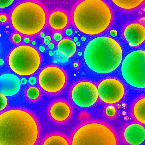 Image similar to creative coding digital illustration of multiple overlapping brightly coloured wobbly blobs blending their colours, irradiating their colours in all directions