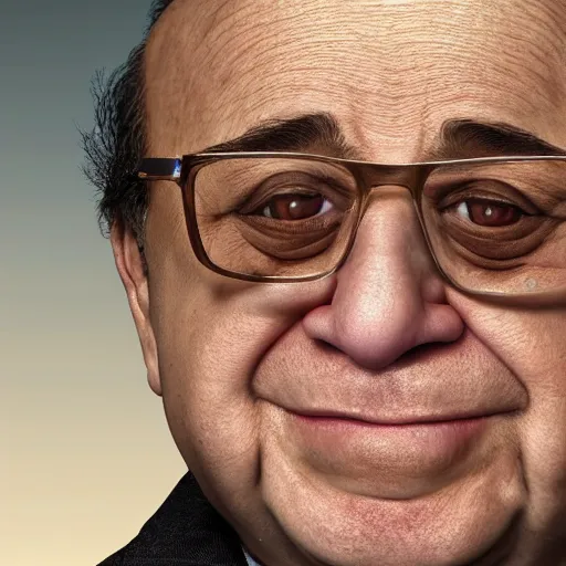 Image similar to hyperrealistic image of danny devito, stunning 3 d render inspired art by xiang duan and thomas eakes, perfect facial symmetry, hyper realistic texture, intricate, photorealistic, highly detailed attributes and atmosphere, dim volumetric cinematic lighting, 8 k octane detailed render, trending on artstation, masterpiece, stunning,