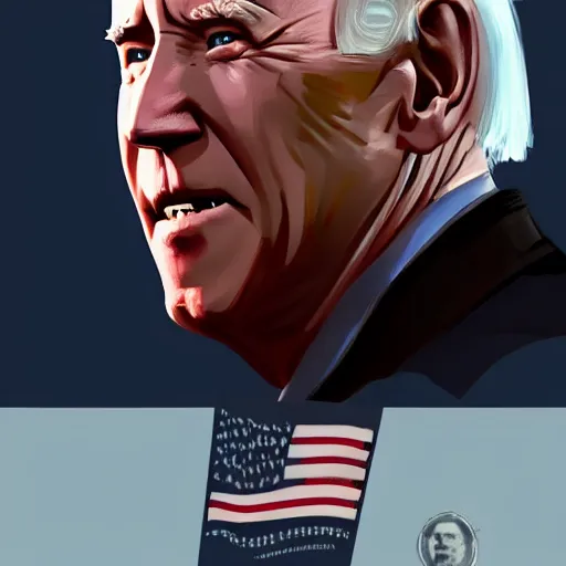 Image similar to President Joe Biden. Glowing eyes. Fantasy concept art. Best of ArtStation.