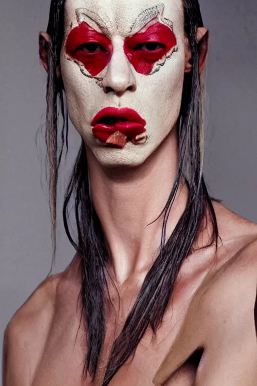 Image similar to rick owens campaign featuring jar jar binks as a female cowgirl, long eyeslashes, huge juicy lips, big seductive eyes, unprocessed colors, # nofilter, realistic vfx simulation