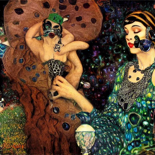 Image similar to pug caterpillar smoking hooka in wonderland, intricate detail, painting, jazz age, klimt, royo, frazetta, whealan,