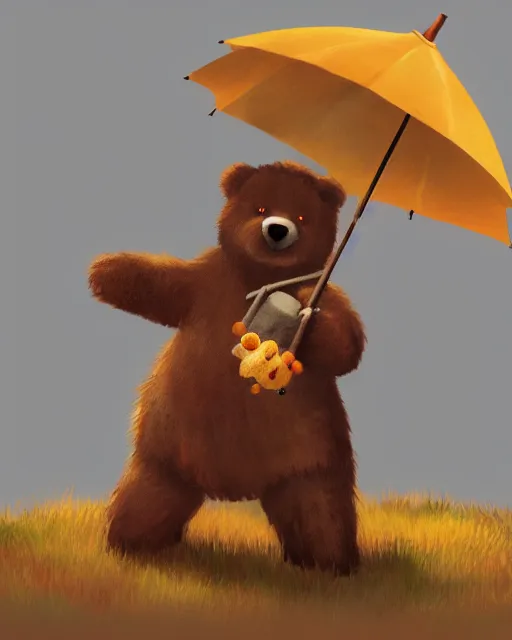 Image similar to autumn a bear with an umbrella by samuel smith trending on artstation