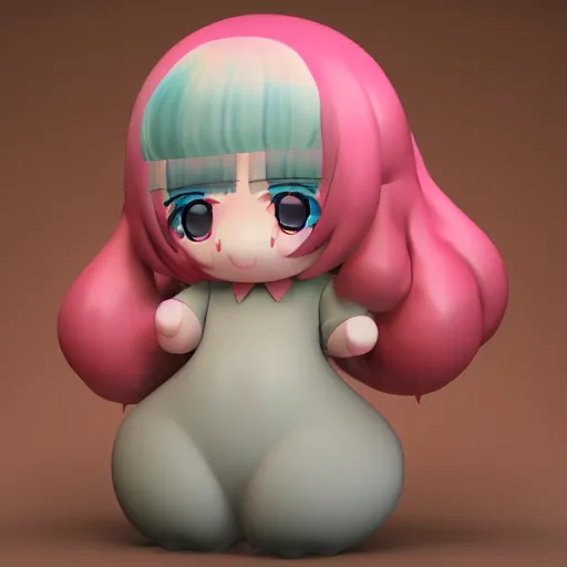 Prompt: cute fumo plush of a blob googirl, chibi monster girl, stylized shiny reflective refractive transparent liquid pbr material, vray