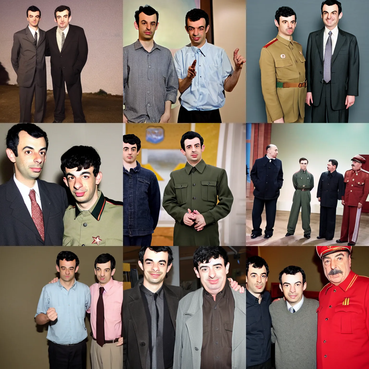 Prompt: Nathan For You, Standing next to Joseph Stalin