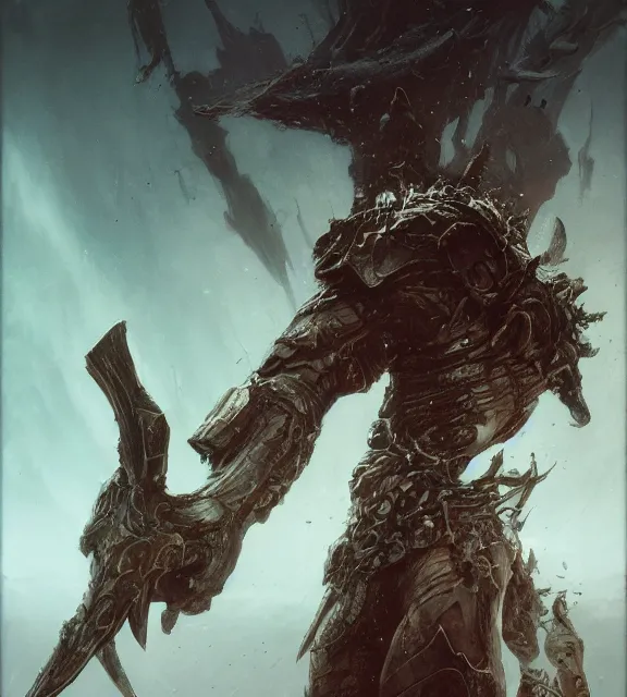 Image similar to sci - fi god of thunder, concept art, beksinski, age of sigma art, frank franzetta, ruan jia, dark soul armor concept, trending on artstation, wayne barlowe, adrian smith fantasy art, elden ring art, the hobbit art, lord of the ring art, infinity blade armor