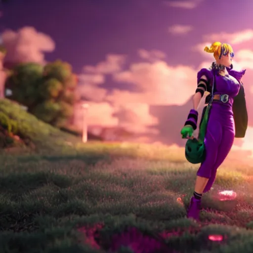 Image similar to photorealistic cinematic scene with jolyne from jojo's bizarre adventure, live action film, stone ocean, dramatic, small details, volumetric lighting, still frame