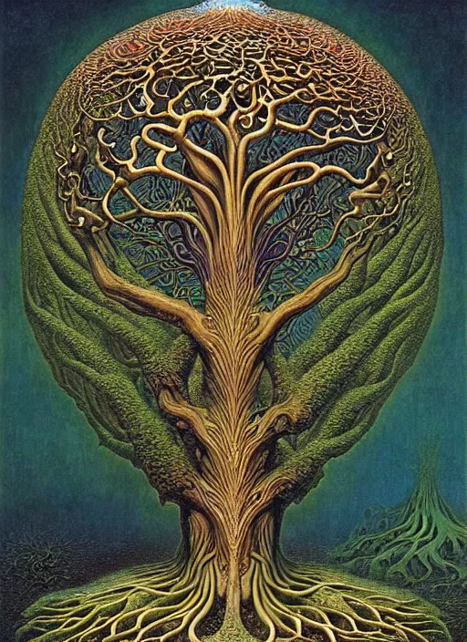 Image similar to tree of life by roger dean and andrew ferez, art forms of nature by ernst haeckel, divine chaos engine, symbolist, visionary, art nouveau, botanical fractal structures, organic, detailed, realistic, surreality